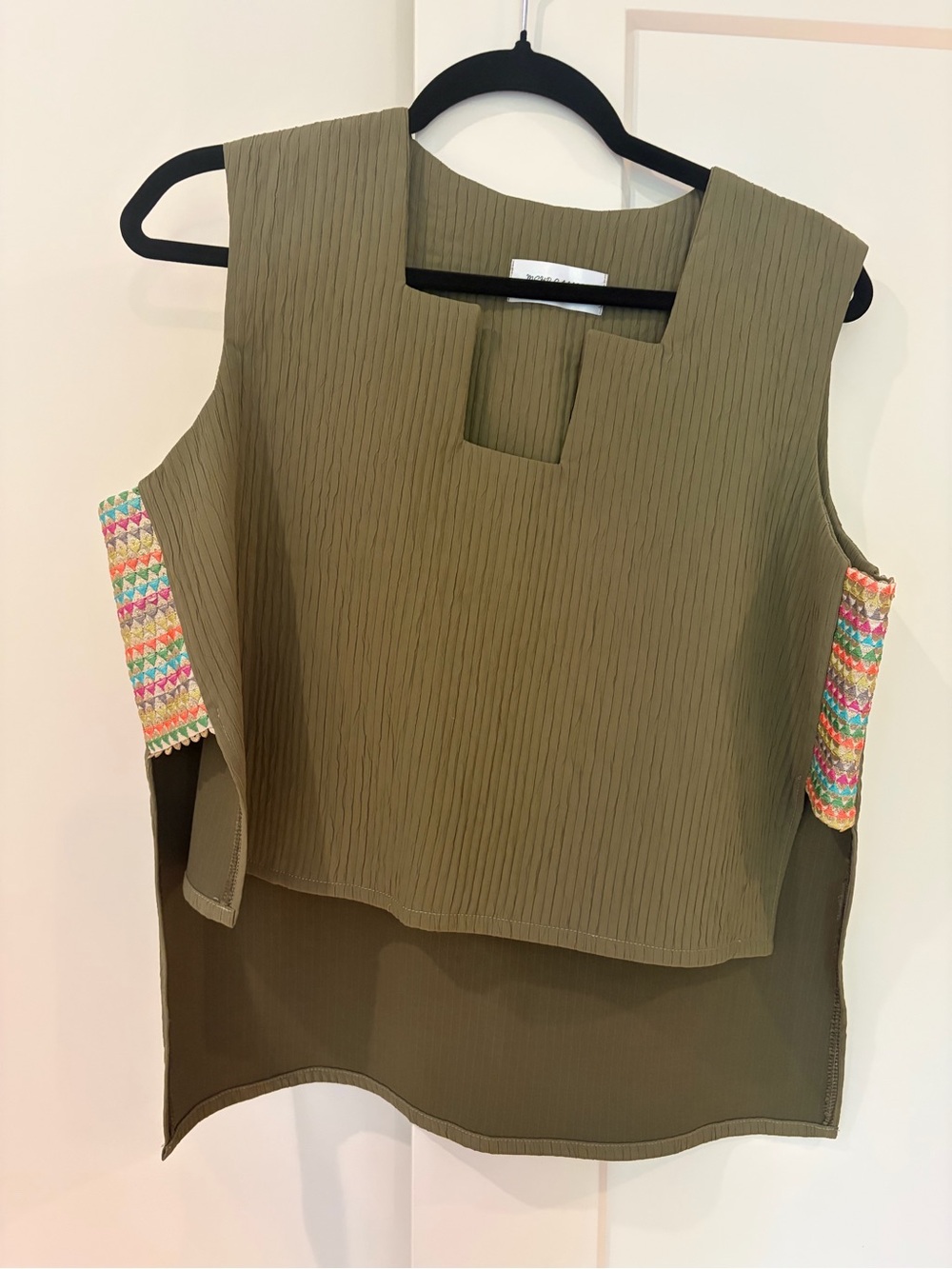 Gallery Olive Ribbed Tank with Multicolor Crochet Side Panels